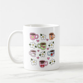 Xícara de chá Kawaii e flores