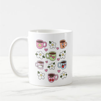 Xícara de chá Kawaii e flores