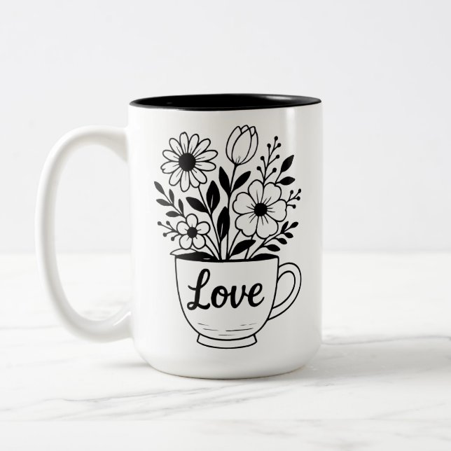 Xícara de Chá Preto Bonito com Flores Caneca (Esquerda)