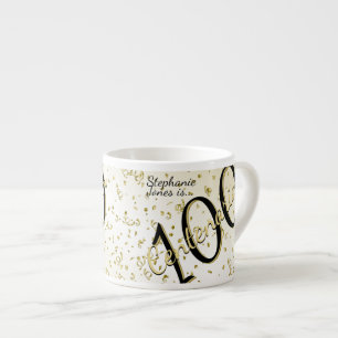 Xícara De Espresso 100 anos Centenário Aniversário Negro/Dourado Te