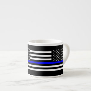 Xícara De Espresso A bandeira preto e branco fina de Blue Line E.U.