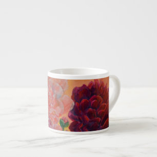 Xícara De Espresso A Vida Estática com a Pintura de Peônias