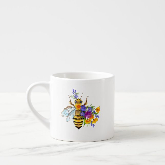 Xícara De Espresso Abeja flor com plantas silvestres (Esquerda)