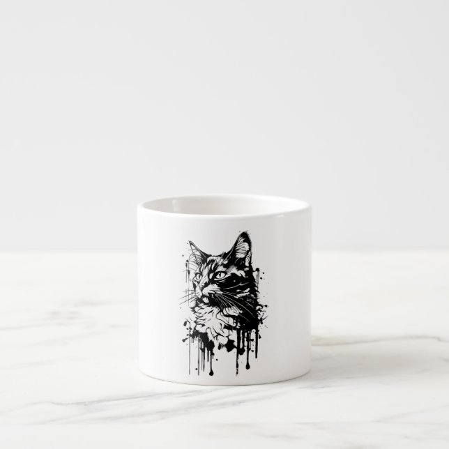 Xícara De Espresso Abertura de Gato Preto e Branco (Frente)