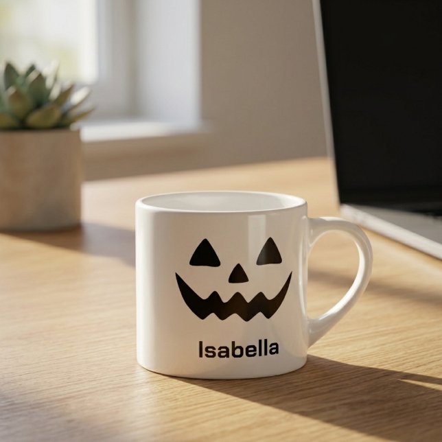 Xícara De Espresso Abóbora de Halloween Personalizada com Rosto de Ja (Criador carregado)