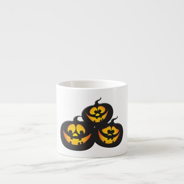 Xícara De Espresso Abóboras de Halloween com Expressões Engraçadas (Frente)