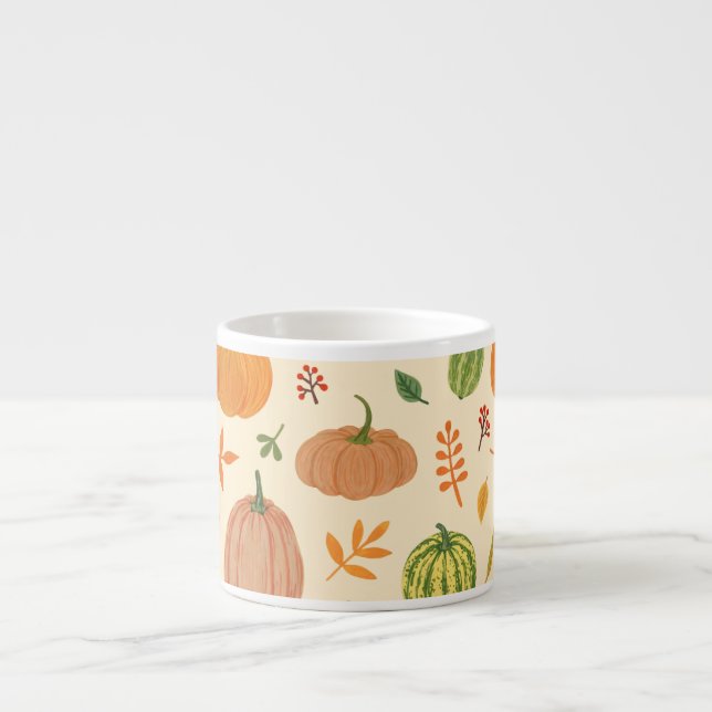 Xícara De Espresso Abóboras verdes e laranja, padrão perfeito. (Frente)