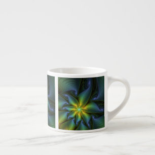 Xícara De Espresso Abstrato Star, Ouro Verde brilhante Arte Fractal