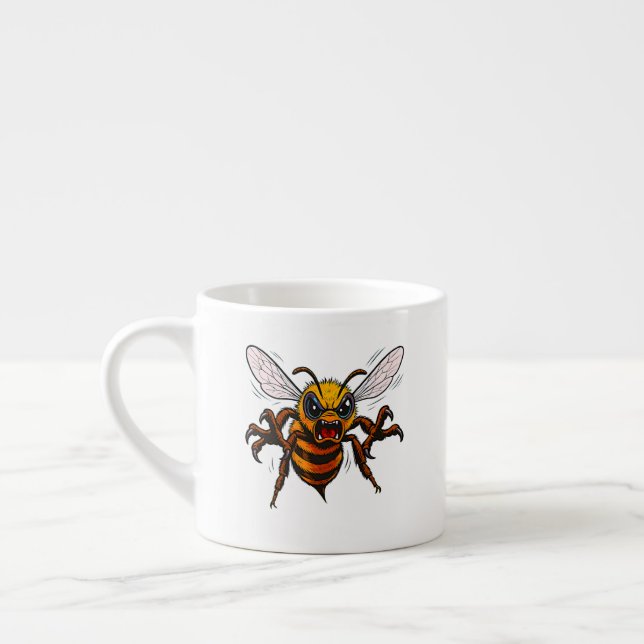 Xícara De Espresso Aggressive Wasp Cartoon Illustration Statement (Esquerda)