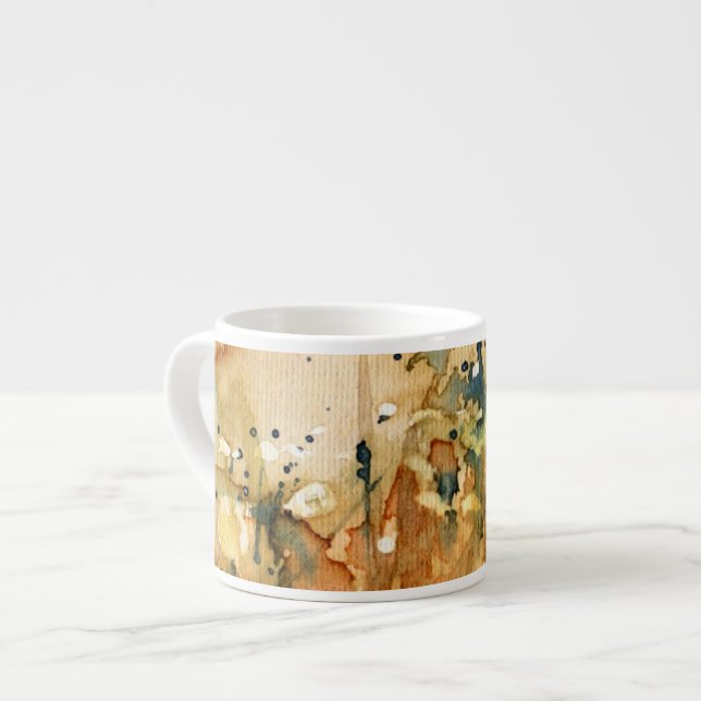 Xícara De Espresso Aguarela abstrata e fundo velho (Frente Esquerda)