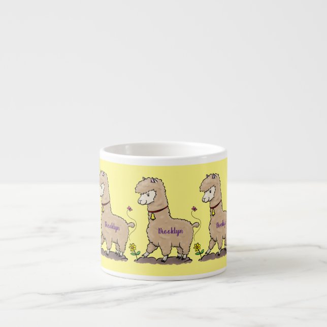 Xícara De Espresso Alpaca feliz e giro com cartoon de borboleta (Frente)