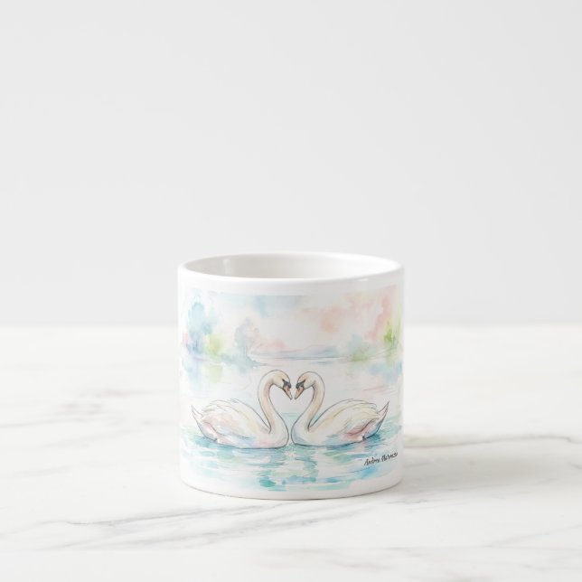 Xícara De Espresso Amantes do Cisne - Dia dos Namorados (Frente)