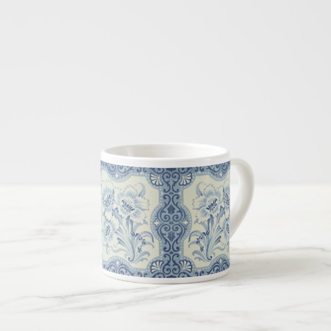 Xícara De Espresso Amarelo Azul e Branco Vitoriano Majolica Antiquada (Frente Esquerda)