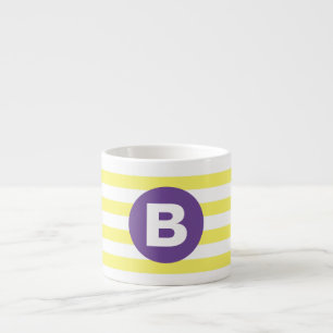 Xícara De Espresso Amarelo Ensolarado Listrado com Monograma Roxo