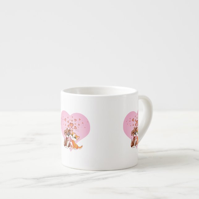 Xícara De Espresso Amor com Cachorro e Gatinho (Frente Esquerda)