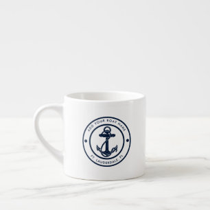 Xícara De Espresso Âncora Náutica Nome do Barco Marinha Azul Navegaçã