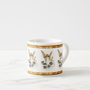 Xícara De Espresso Angel Com Flores De Cruz E Clematis