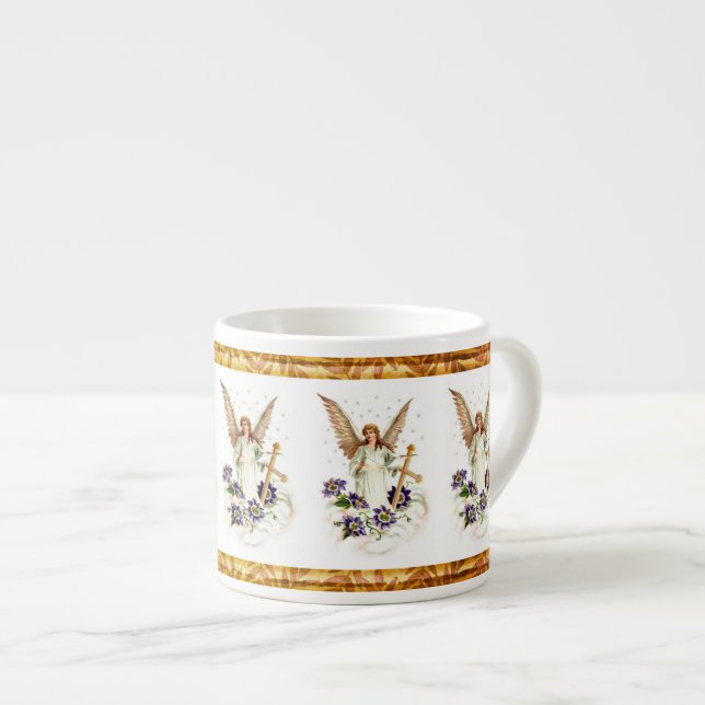 Xícara De Espresso Angel Com Flores De Cruz E Clematis (Frente Esquerda)