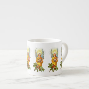 Xícara De Espresso Anjo Com Azevinho E Bandolim 