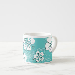 Xícara De Espresso Aqua e hibiscus tropical branco