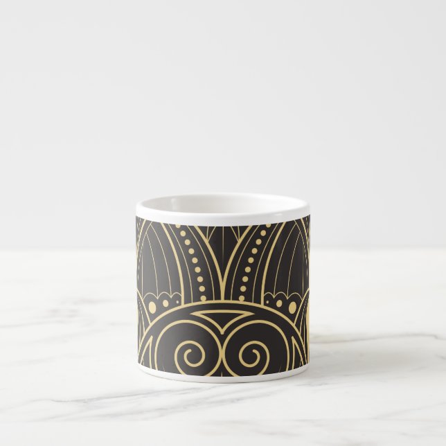 Xícara De Espresso Art Deco Azulejos Geométricos Luxo. (Frente)