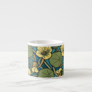 Xícara De Espresso Art Nouveau Nasturtium Azul Dourado floral Verneui
