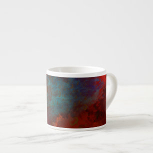 Xícara De Espresso Arte abstrata digital Grunge Vermelho, Aqua & Dour