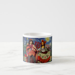 Xícara De Espresso Arte Colorida Divertida e Romântica da Mona Lisa