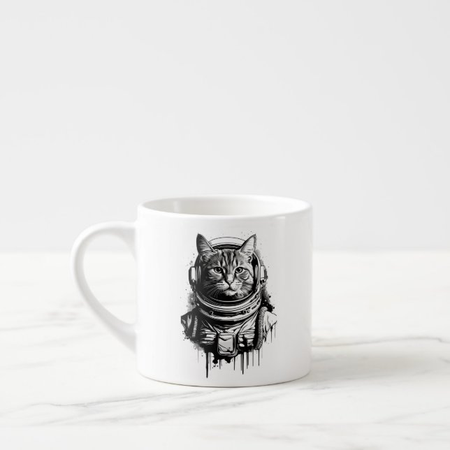 Xícara De Espresso Arte de Gato Astronauta com Tinta (Esquerda)
