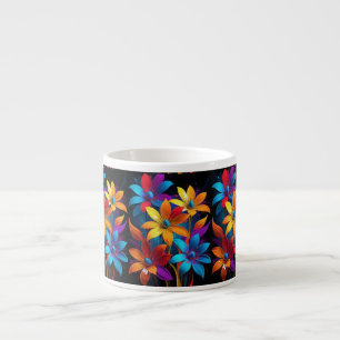 Xícara De Espresso Arte Floral Colorida Abstrata Vibrante-32908