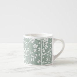 Xícara De Espresso Arte Floral Poética de Suave Verde-Salvia Botânica