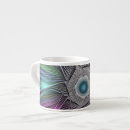 Xícara De Espresso Arte Fractal Colorida de Abstrato de Flor Grande