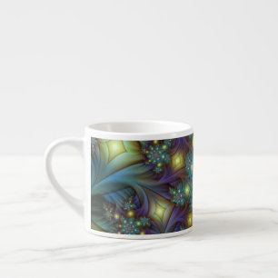 Xícara De Espresso Arte Fractal Roxa Roxa Abstrato brilhante iluminad