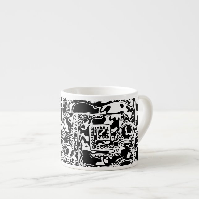 Xícara De Espresso Arte Geométrica Preta E Branca 25 (Frente Esquerda)