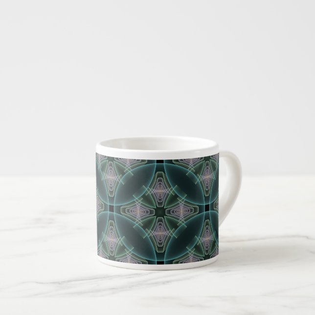 Xícara De Espresso Arte Gráfico Geométrico Fractal Verde Teal Moderno (Frente Esquerda)