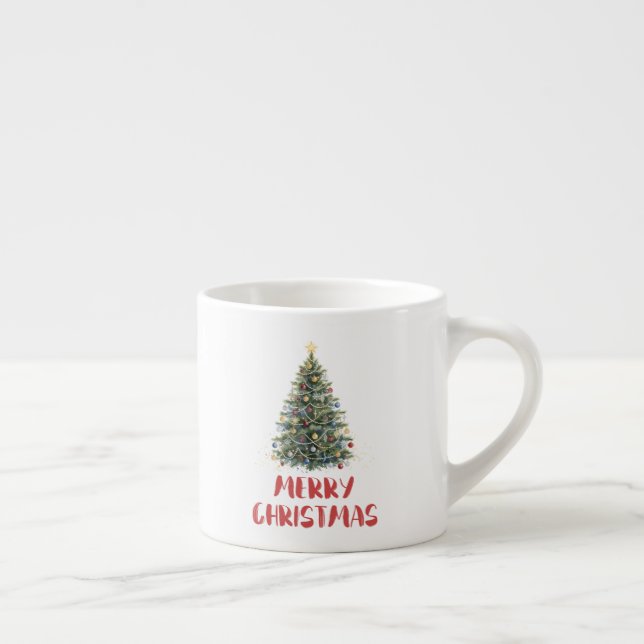 Xícara De Espresso Árvore de Natal com Aquarela Rústica Natal Feriado (Direita)