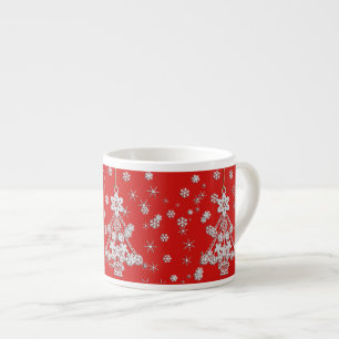 Xícara De Espresso Árvore ornamentado & flocos de neve do White