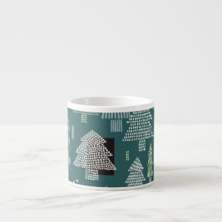 Xícara De Espresso Árvores de inverno, padrão de natais vintages.
