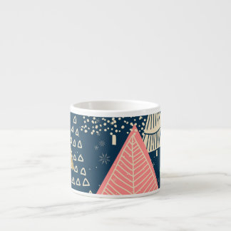 Xícara De Espresso Árvores De Natal Ilustração Festiva Sem Olhos.