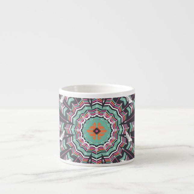 Xícara De Espresso Aztec Geométrico: Padrão Colorido do Círculo (Frente)