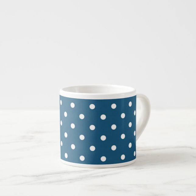 Xícara De Espresso Azul escuro com Bolinhas brancas (Frente Esquerda)