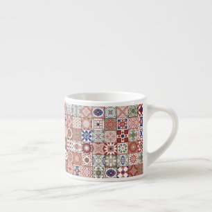 Xícara De Espresso Azulejo marroquino - burgundy e azul