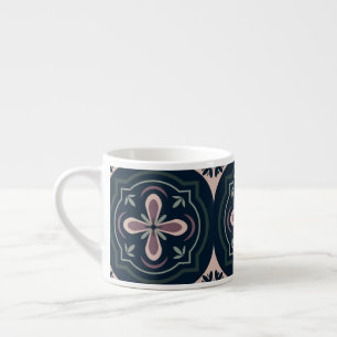 Xícara De Espresso Azulejos Geométricos Florais Terrosos