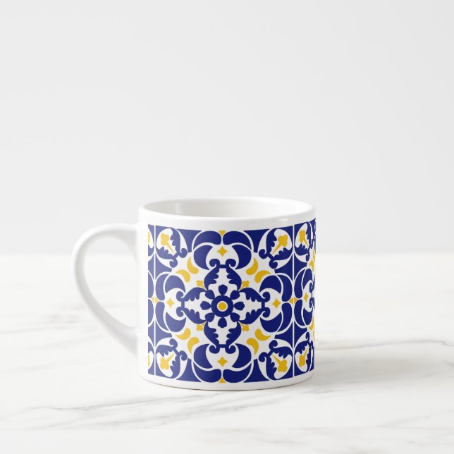 Xícara De Espresso Azulejos mediterrânicos Padrão Azul e Amarelo (Esquerda)