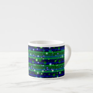 Xícara De Espresso Bandas verdes azuis com estrelas e gotas de chuva