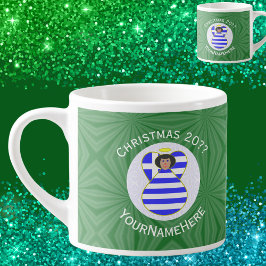 Xícara De Espresso Bandeira de Natal do Pêssego Negra Grego Personali