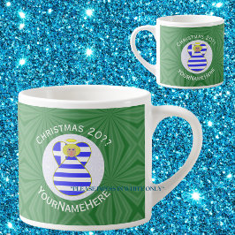 Xícara De Espresso Bandeira de Natal Personalizada Anjo Loiro Grego