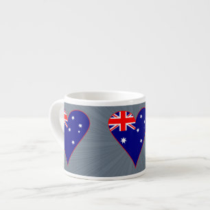 Xícara De Espresso Bandeira Funky Austrália Coração Borda Vermelha Fu