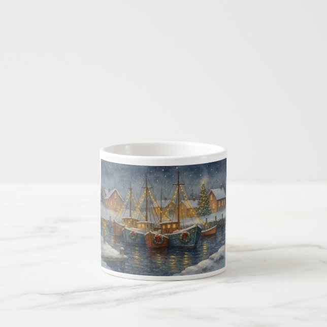 Xícara De Espresso Barcos de Pesca no Natal do Porto (Frente)