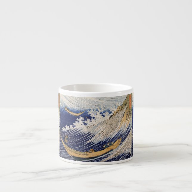 Xícara De Espresso Barcos do Mar de Ondas do Oceano Hokusai (Frente)